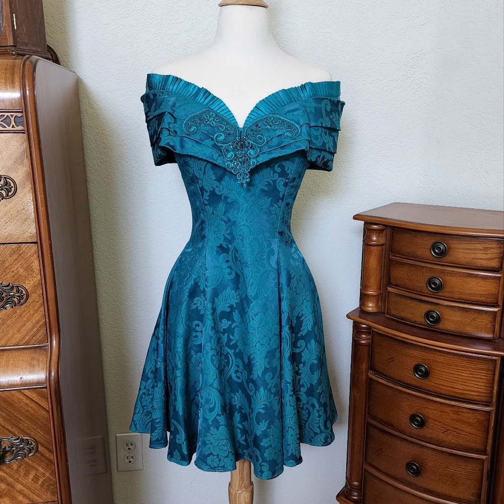 Vintage Gunne Sax Teal Floral Dress